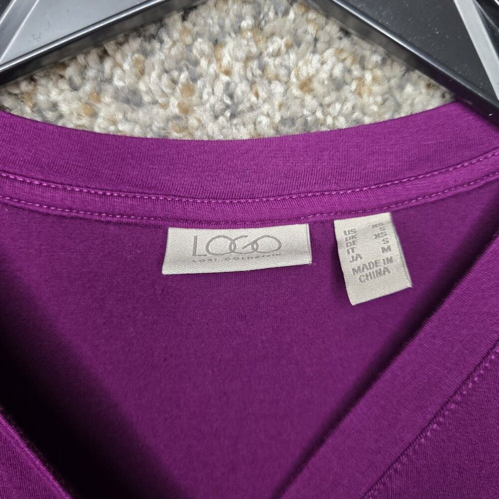 LOGO Lori Goldstein Cardigan Womens XS Purple Button Up Lace Trim Stretch Ladies - Picture 6 of 7